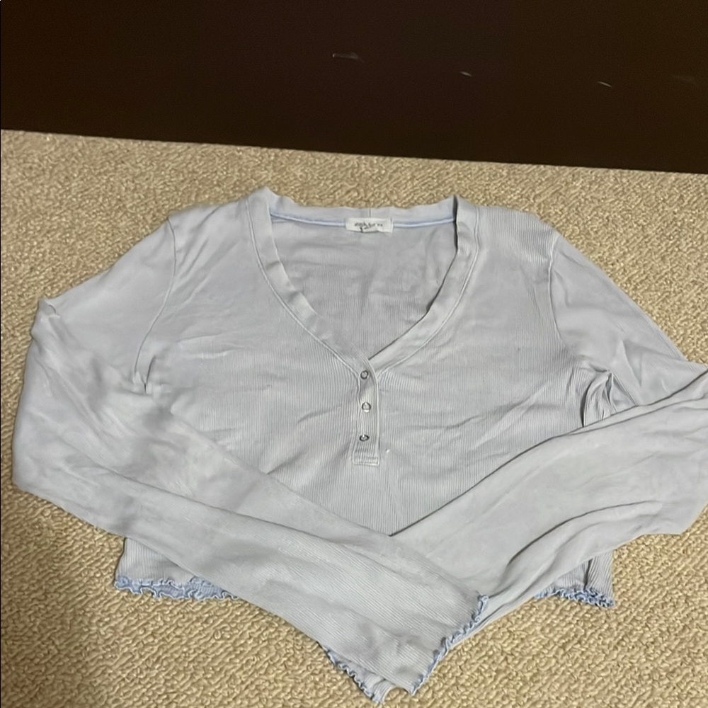 Light Blue Long Sleeve V-Neck Top